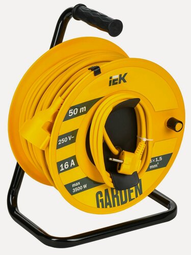 Изображение товара Удлинитель на катушке IEK GARDEN УК50, 50м, 1 розетка, 3х1.5мм2, 3500Вт, IP20, желтый, заземление
