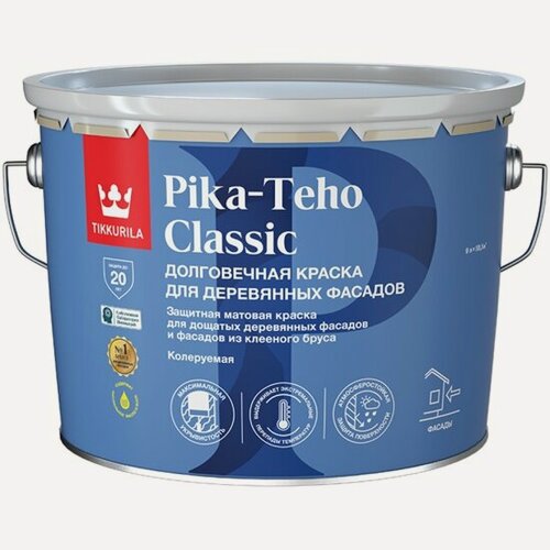 Изображение товара Краска для деревянных фасадов Tikkivala Tikkurila Pika-Teho Classic, матовая, база С, бесцветная, 9 л