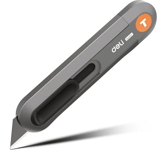 Технический нож DELI home series gray ht4008c Т-образное лезвие эксклюзивный дизайн софттач пластик безопасная конструкция подарочная упаковка 112885
