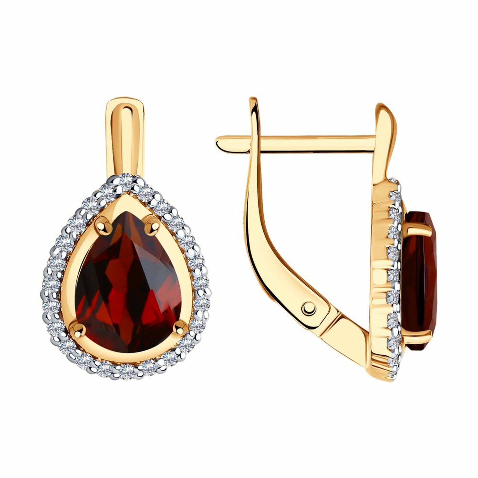Серьги Diamant online, красное золото, 585 проба, гранат, фианит