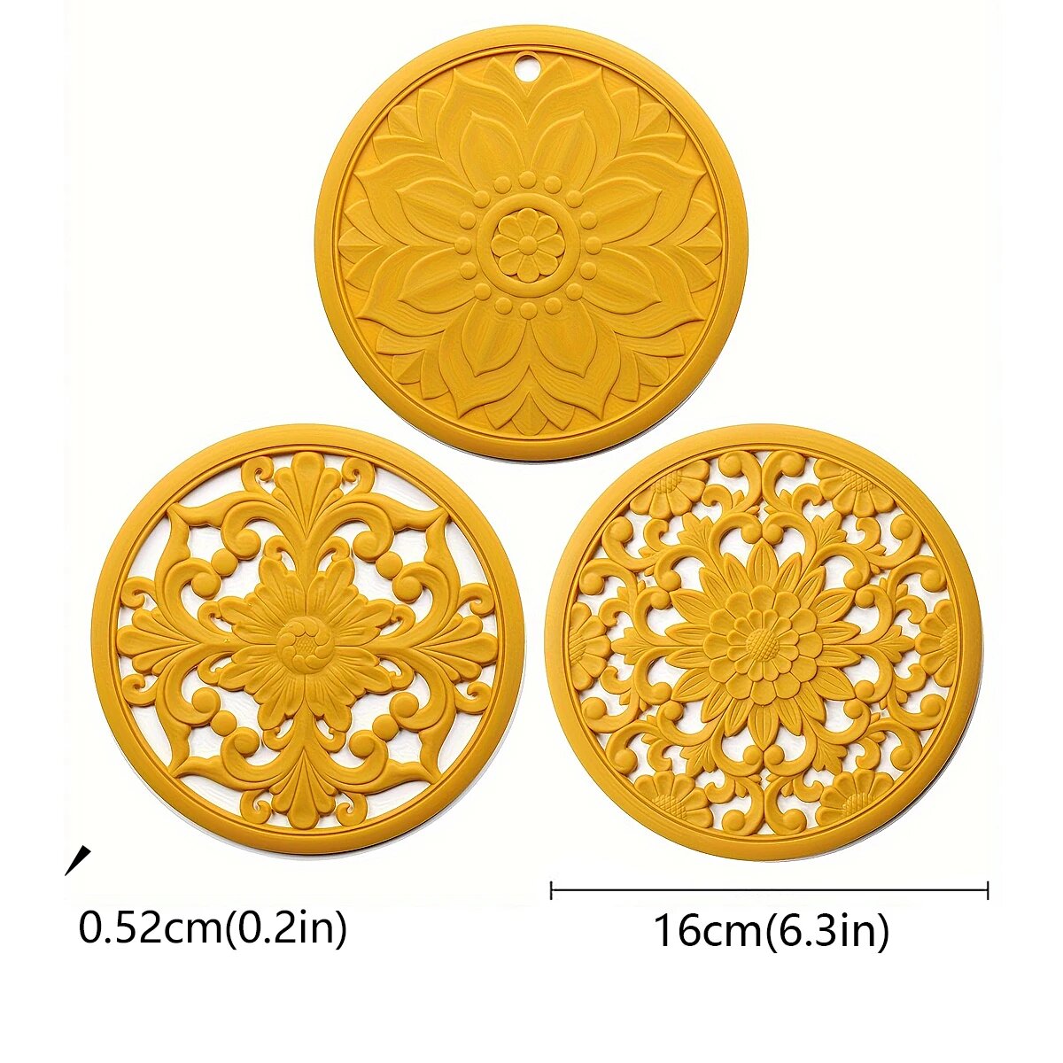 Набор из 3 круглых силиконовых подставок, Yellow set