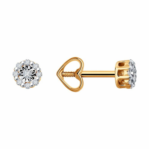 фото Серьги пусеты diamant online, красное золото, 585 проба, бриллиант, длина 0.4 см, , прозрачный