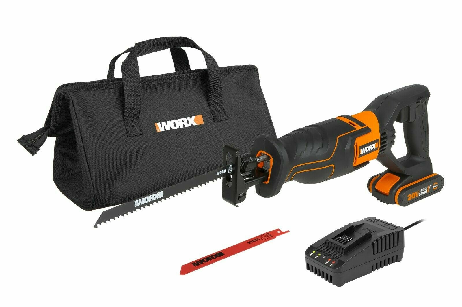 Сабельная пила аккумуляторная WORX WX500, 2Ач х1, ЗУ 2А, сумка