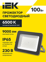 Прожектор IEK СДО 07-100, светодиодный 100Вт, серый, IP65, холодный белый свет, 6500К