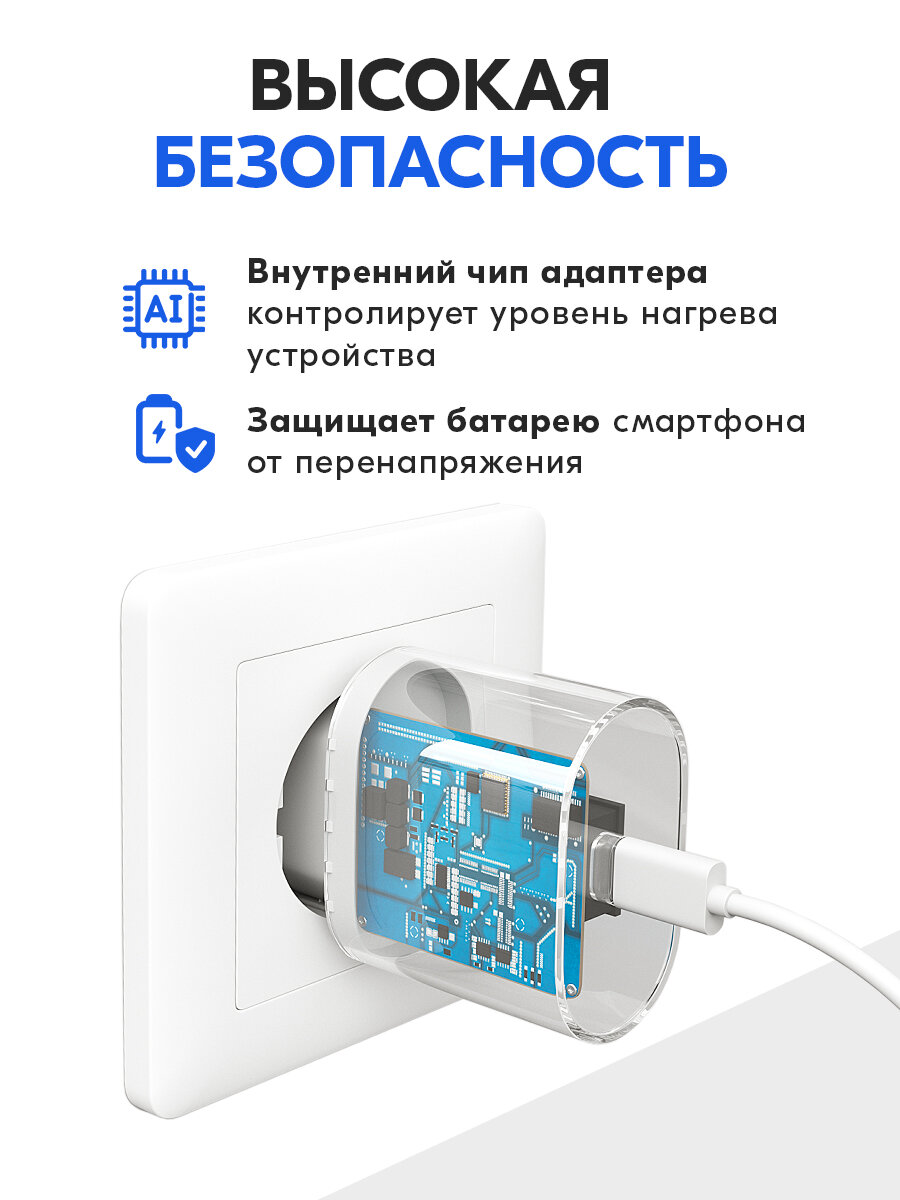Быстрое зарядное устройство Type-C 20W, зарядка Makino для IPhone, смартфона, айфона — фото 1