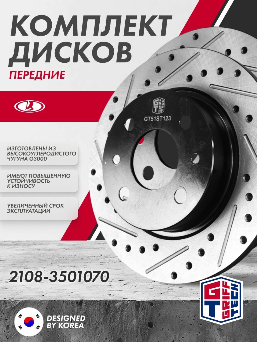 Диск тормозной 2 ШТ GRIFF TECH ВАЗ 2108 2109 2114 2115 передний 21083501070