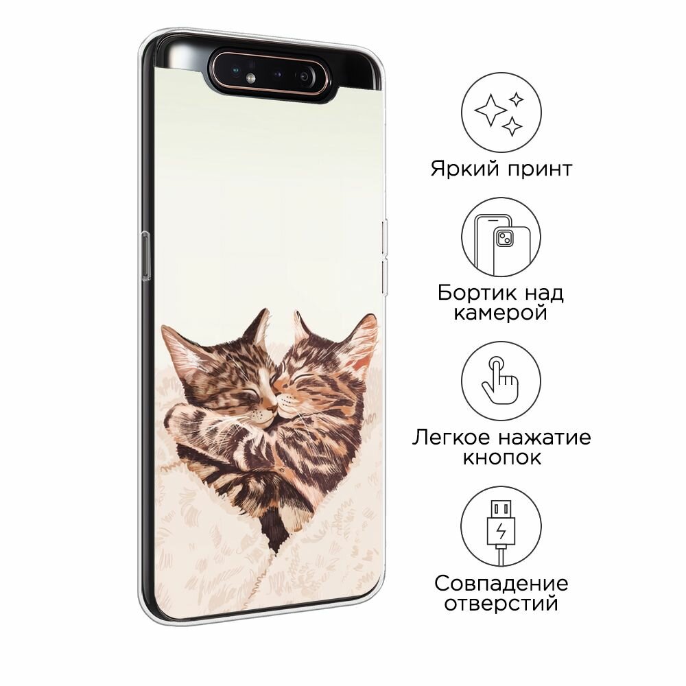 Чехол на Samsung Galaxy A80 / Самсунг Гэлакси A80 с принтом "Влюбленные котейки - 14 февраля" — фото 1