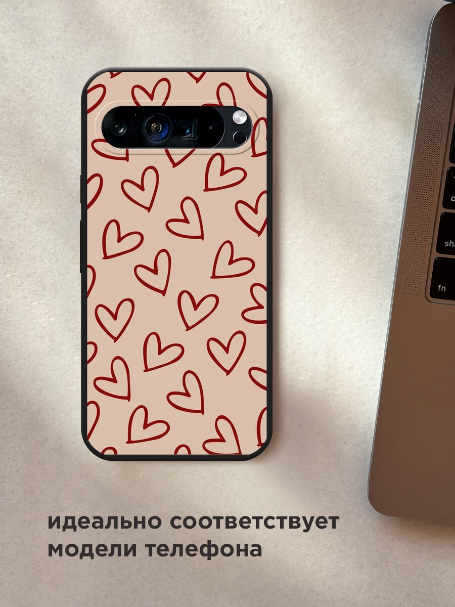 Черный матовый чехол на Google Pixel 9 Pro XL / Гугл Пиксель 9 Про XL с принтом "Little hearts doodles 1 - 14 февраля" — фото 1