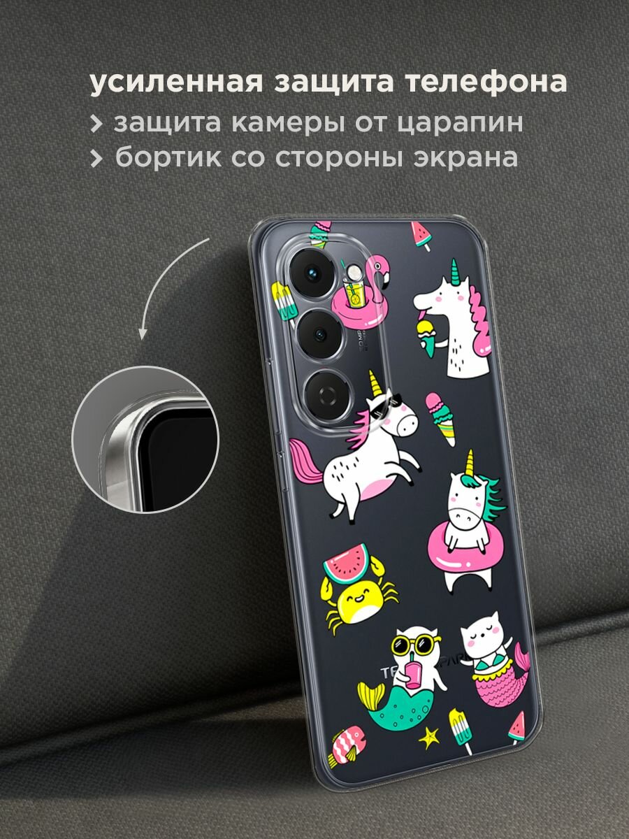 Чехол на Tecno Spark 40 Pro+ / Текно Спарк 40 Про+ с принтом "Единороги в отпуске", прозрачный — фото 1