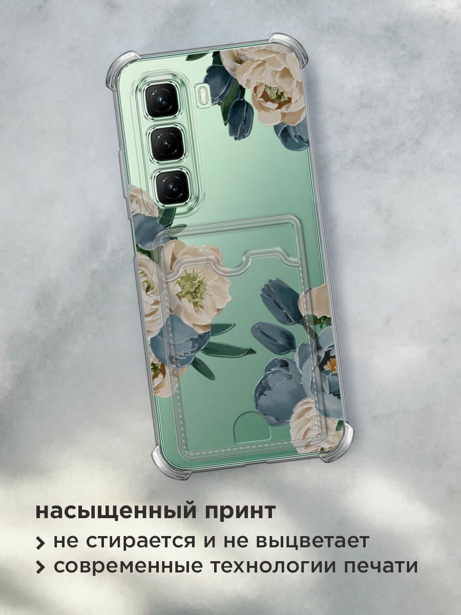 Чехол на Infinix Hot 50 4G (Инфиникс Хот 50 4G) с картой и принтом "Бежевые и голубые бутоны" — фото 1