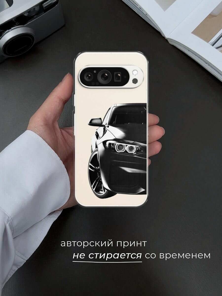 Чехол на Google Pixel 9 Pro / Гугл Пиксель 9 Про с принтом "Крутая черная машина", прозрачный — фото 1
