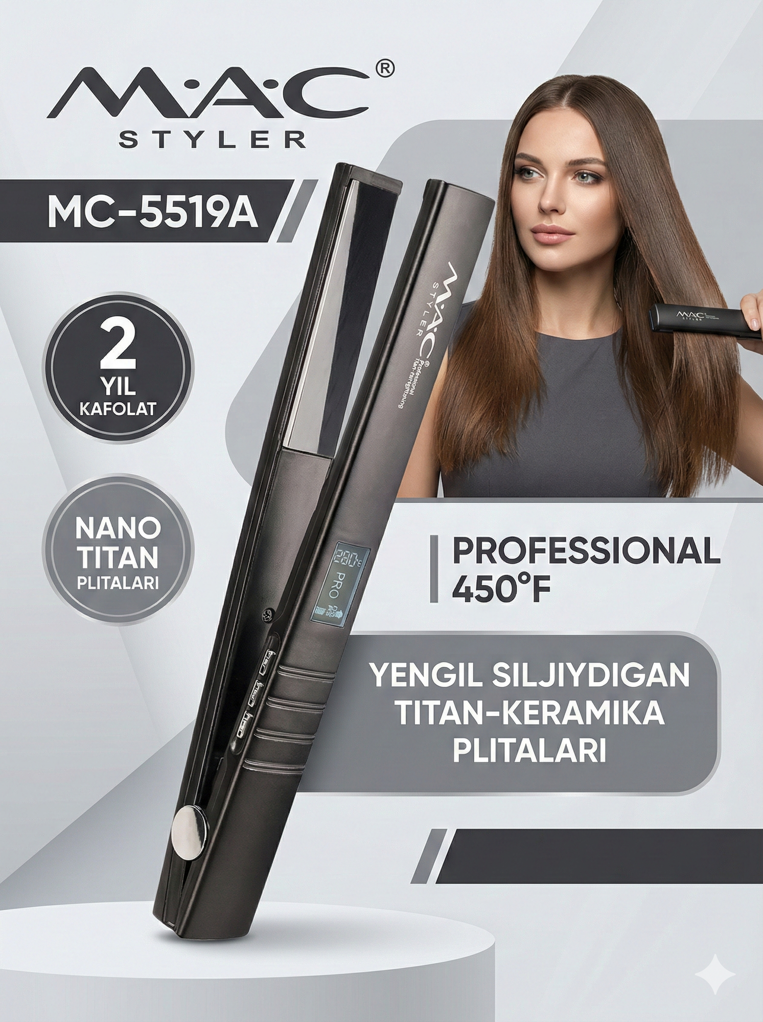 Профессиональный утюжок, выпрямитель для волос MAC Styler MC-5519 , с LCD дисплеем