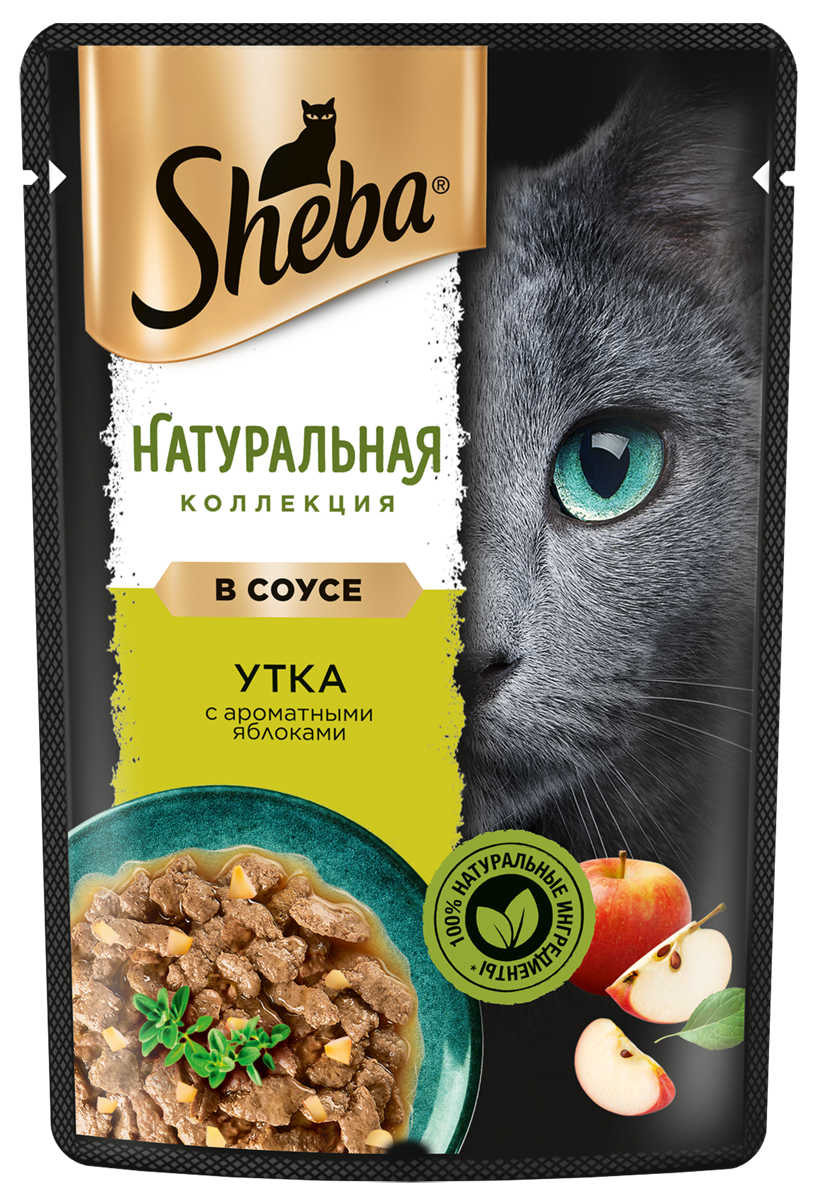 Влажный корм для кошек Sheba Натуральная Коллекция с уткой и добавлением яблок в соусе 28 шт. х 75 г (кусочки в соусе)