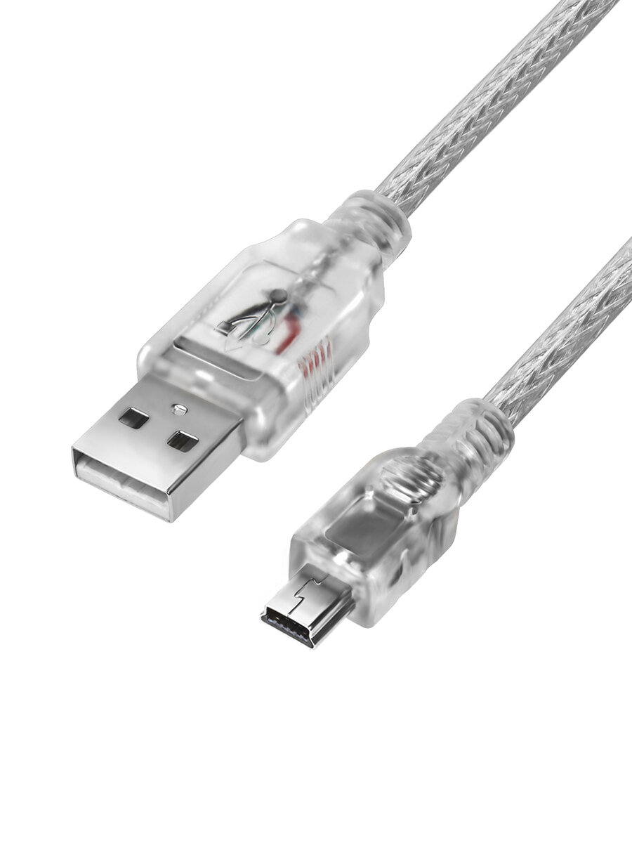 GCR Кабель PROF 2.0m USB 2.0, AM/mini 5P, прозрачный, ферритовые кольца, 28/24 AWG, экран, армированный, морозостойкий, GCR-UM1M5P-BD2S-2.0m