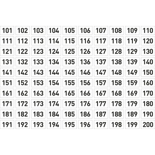 Набор наклеек цифры 101 - 200, 100 штук