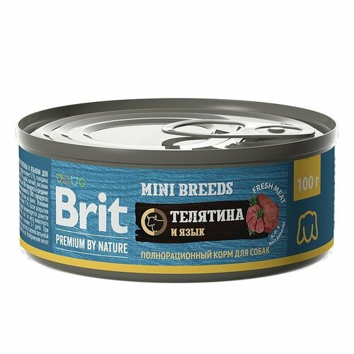 Brit Premium by Nature Корм консервированный с телятиной и языком для взрослых собак мелких пород, 100гр, 3 штуки
