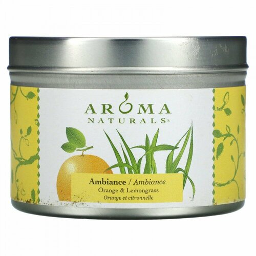 Aroma Naturals, Soy VegePure, Ambiance, свеча для путешествий в жестяной банке, апельсин и лемонграсс, 79,38 г (2,8 унции)