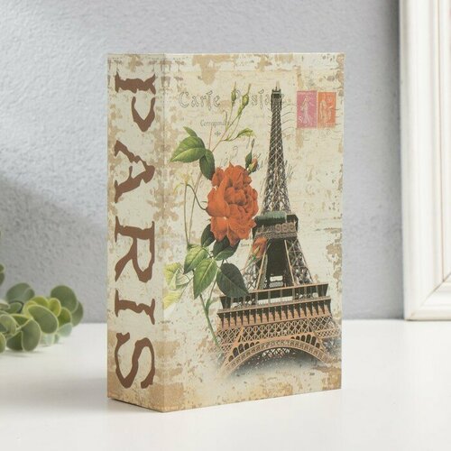 Шкатулка книга пластик металл Эйфелева башня и красный пион 55х12х18 см 2323₽