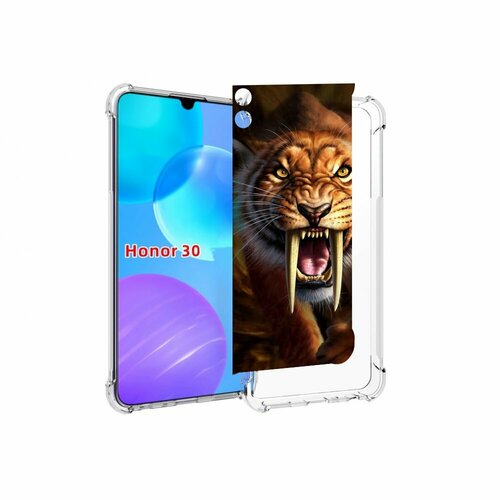 Чехол MyPads саблезубый злой тигр для Huawei Honor 30 Lite задняя-панель-накладка-бампер