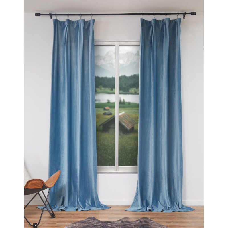 фото Комплект штор HOLLAND вельвет, 150х270см, однотонный синий, 2шт, 6176927