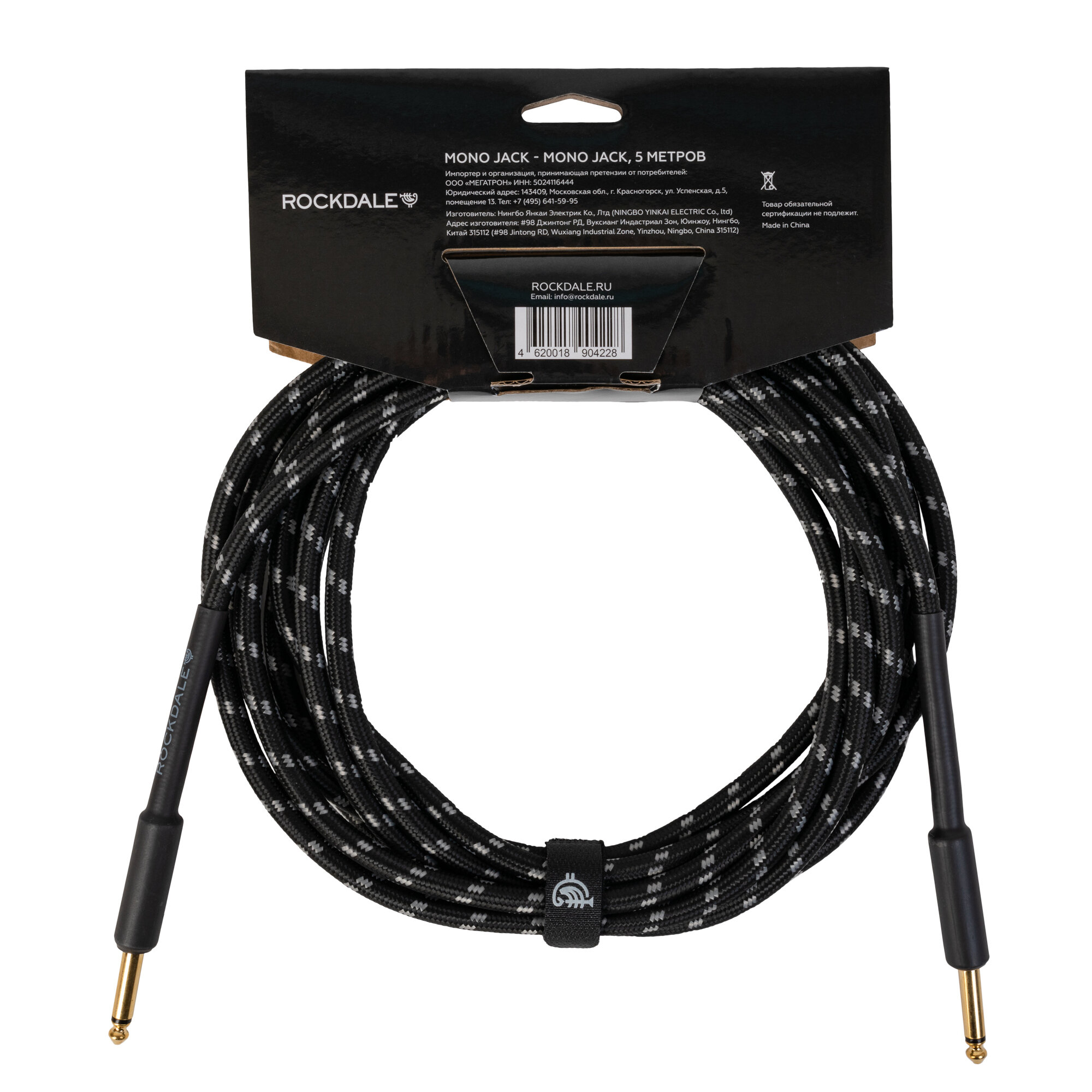 Кабель твидовый jack-jack ROCKDALE Wild E5 (5 м), черный