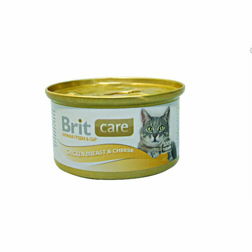 корм для котят brit care цыпленок банка 80г Консервы для кошки Brit Care куринная грудка с сыром, 80г, 6 шт.