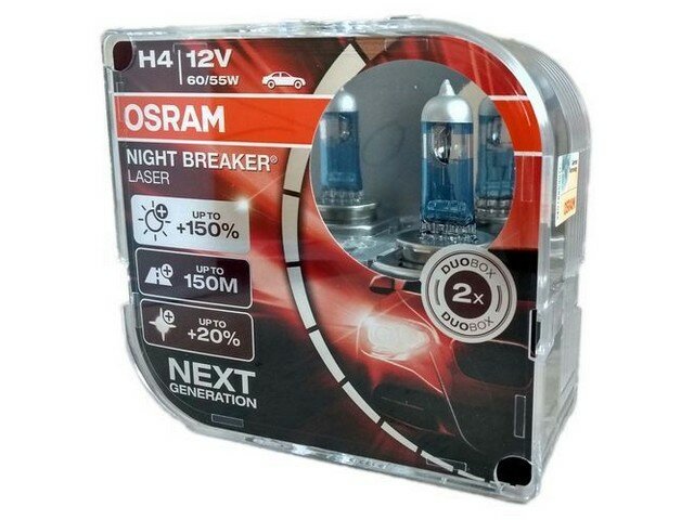 Автолампа H4 12V- 60/55W (P43t) ( 150% света) Night Breaker Laser (2шт) DuoBox (Next Generation) 64193NLHCB