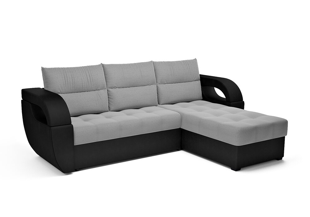 фото Диван угловой Мебель-АРС Мартин дельфин рогожка серая / экокожа черная 245x160x90 см