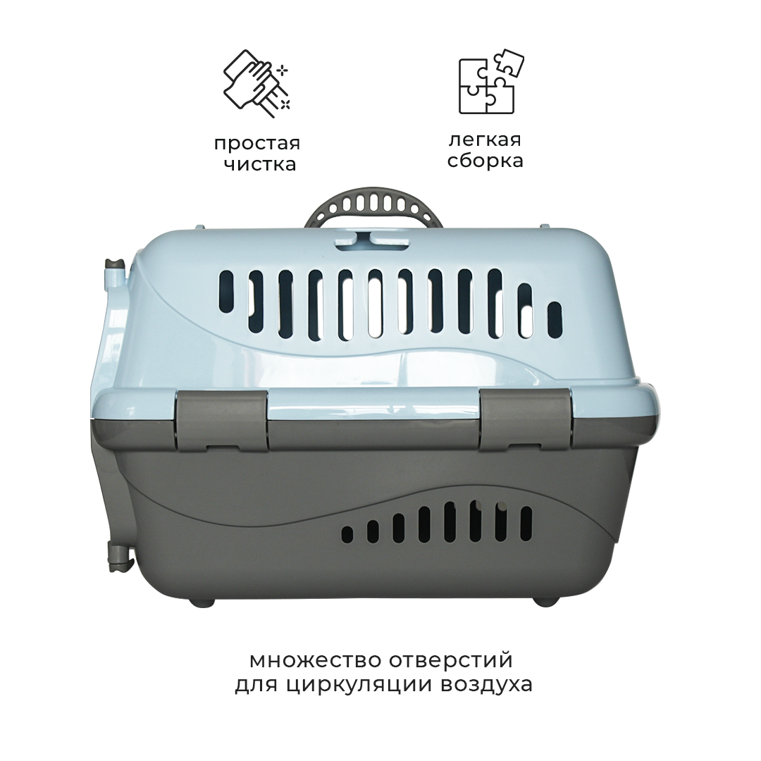 Клиппер-переноска для кошек и собак Zooexpress Турне 48х32х32 см (M), с прозрачной пластиковой дверцей, голубой - фотография № 3