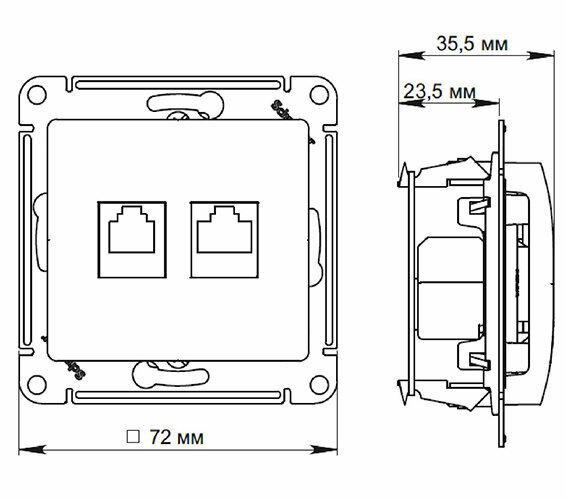 Розетка двойная встраиваемая Schneider Electric Glossa RJ11/RJ45 UTP cat 5e цвет антрацит - фото №3