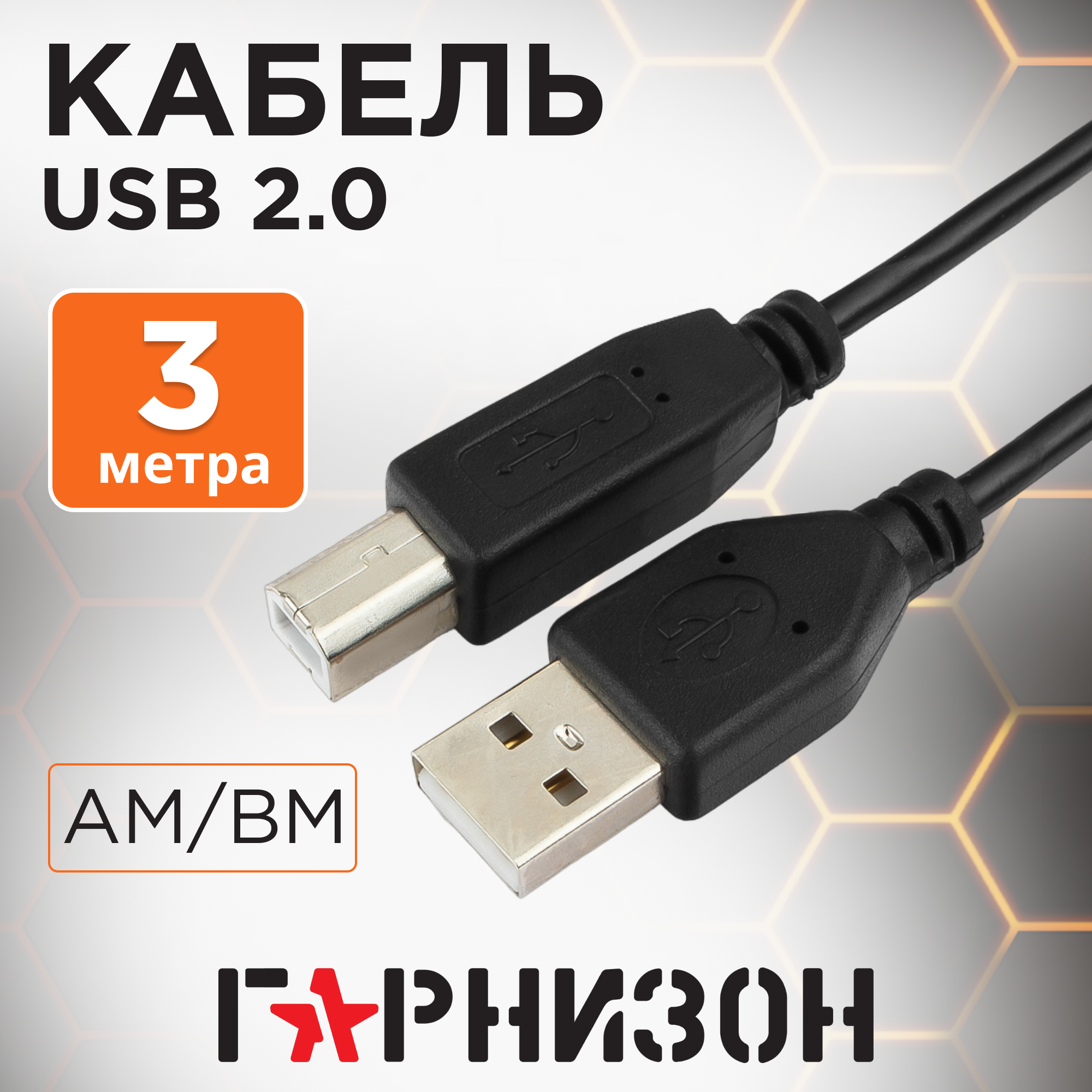 Gembird Гарнизон Кабель USB 2.0, AM BM, 3м, пакет GCC-USB2-AMBM-3M