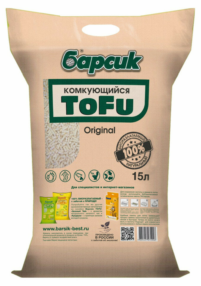 Барсик ToFu Original наполнитель комкующийся - 15 л