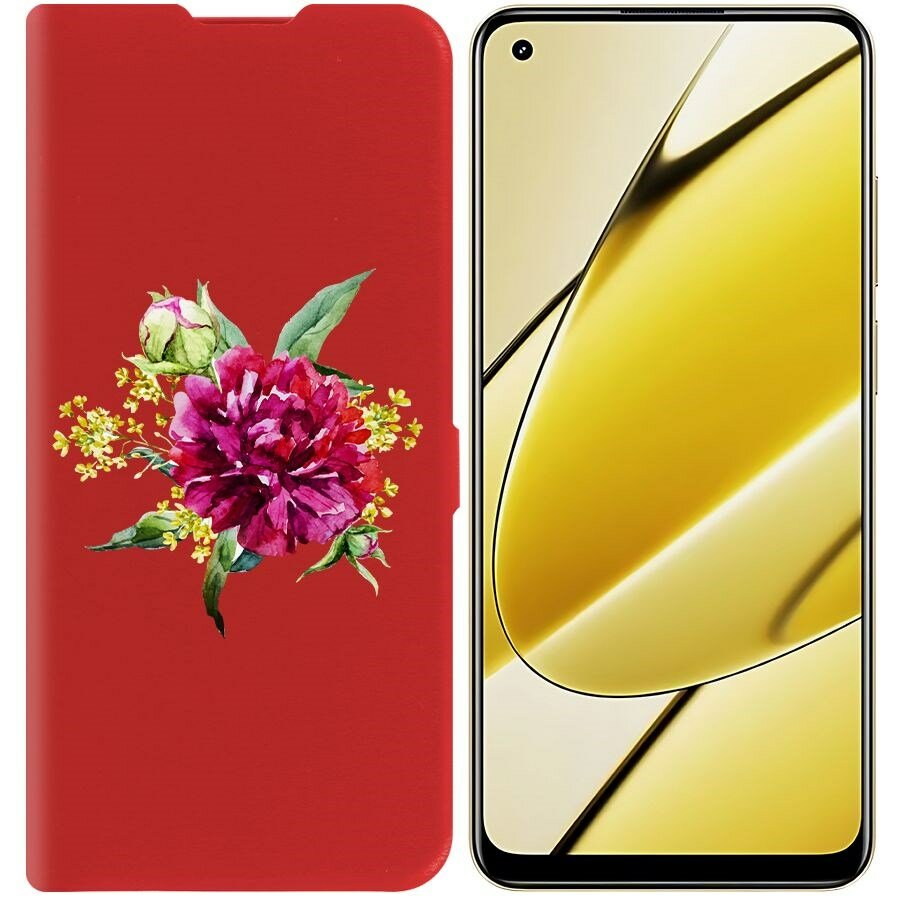 Чехол-книжка Krutoff Eco Book для Realme 11 4G Цветочная акварель (красный)