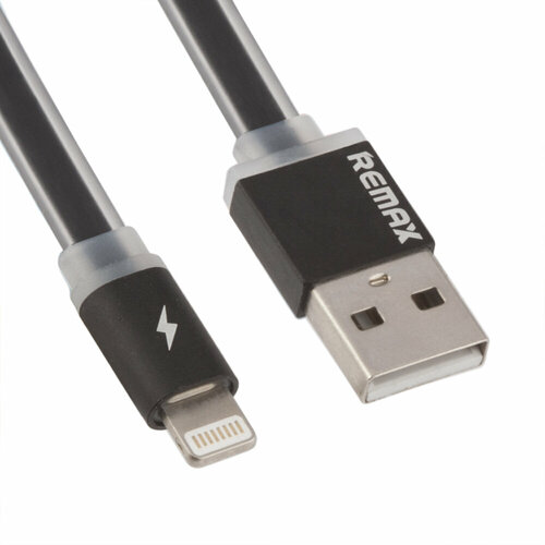 USB Дата-кабель REMAX для Apple 8 pin плоский с золотым коннектором 1 м. черный usb дата кабель remax micro usb плоский с золотым коннектором 1м синий