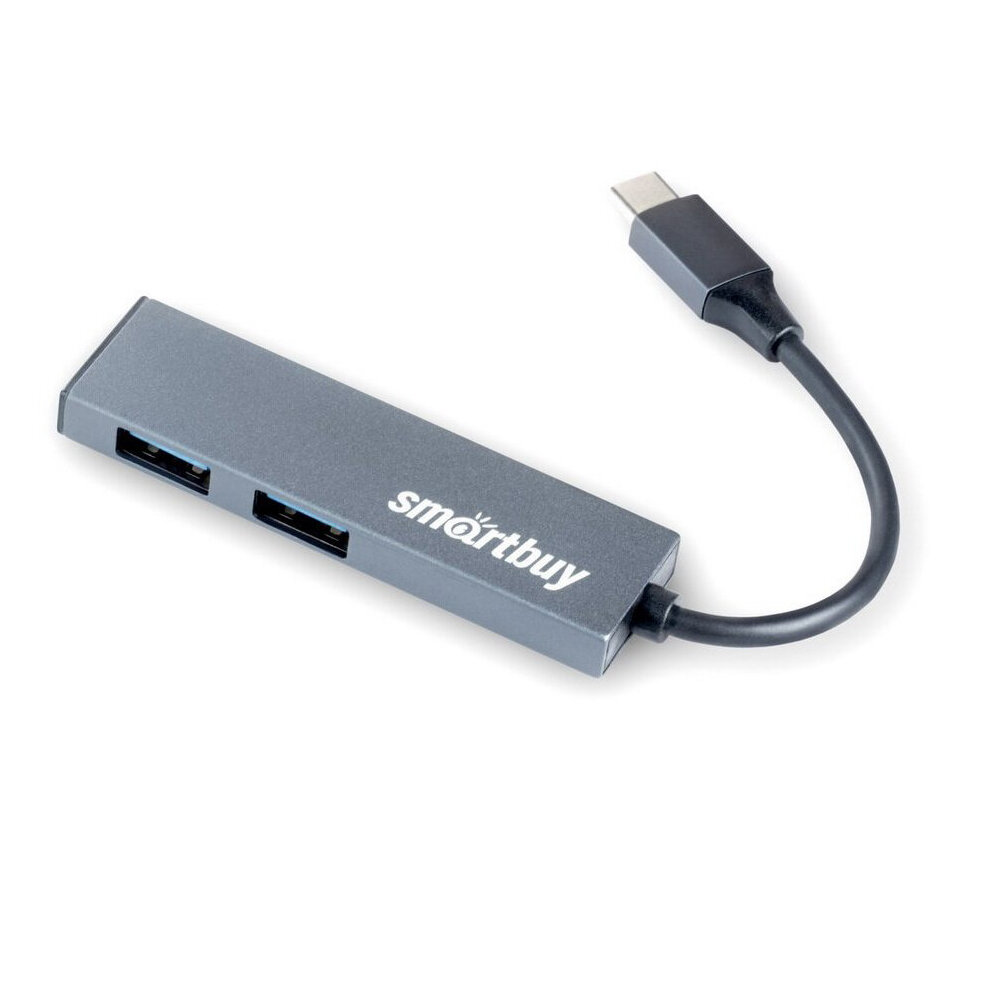 Хаб USB 3.0 SmartBuy SBHA-460C-G Type-C серый 2 порта USB, металл. корпус
