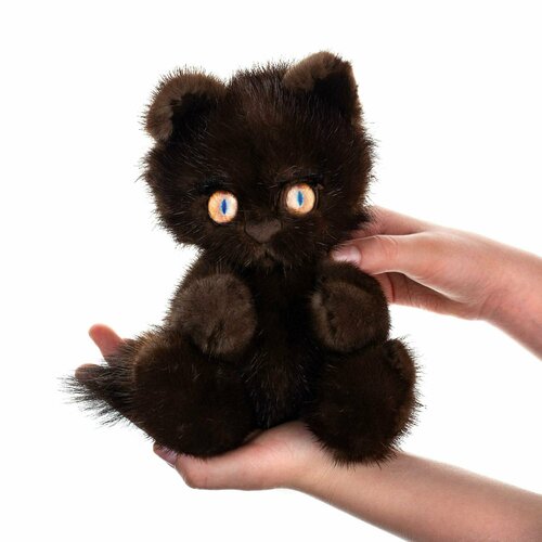 Мягкая игрушка котенок из натурального меха норки Любомур коричневый с карими глазами