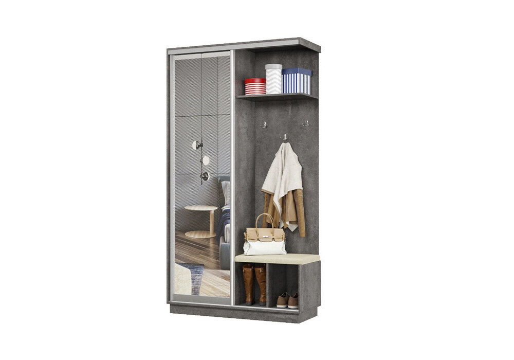 фото Прихожая-купе БИ-мебель Регул с сиденьем; исполнение правое; бетон 120x45x220 см