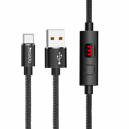 Кабель USB 2.0 - микро USB Yesido CA-46, 1.2м, круглый, 2.4A, нейлон, дисплей, цвет: чёрный