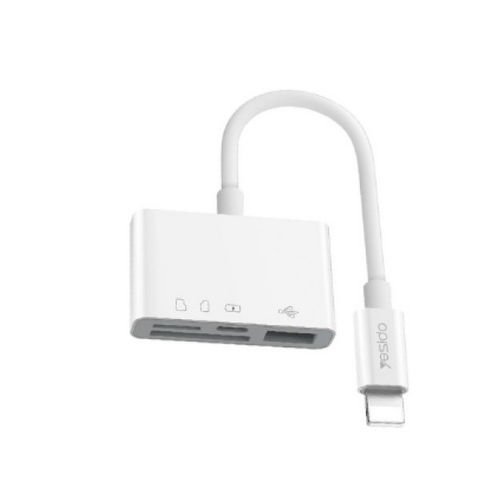 Переходник 8 pin - USB 2.0(f), SD, микро SD Yesido GS12, круглый, 2.4A, силикон, цвет: белый