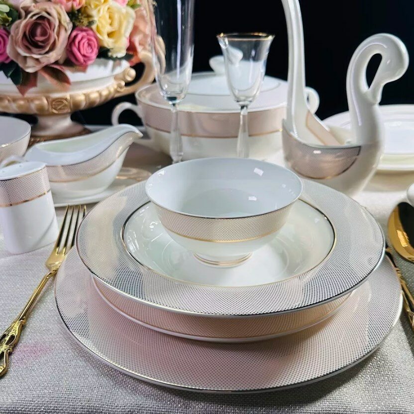 фото Обеденный сервиз 30пр. Золотая симфония в под. уп. Костяной фарфор 145-498 118-145-498