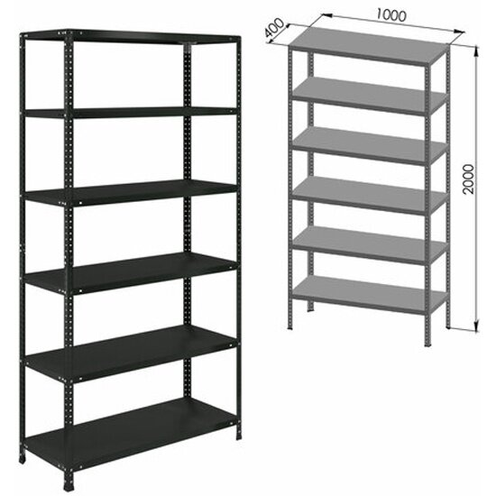 Стеллаж Brabix металлический "графит MS KD-200/40-6", лофт, 2000х1000х400 мм, 6 полок, 291272, S240BR244693