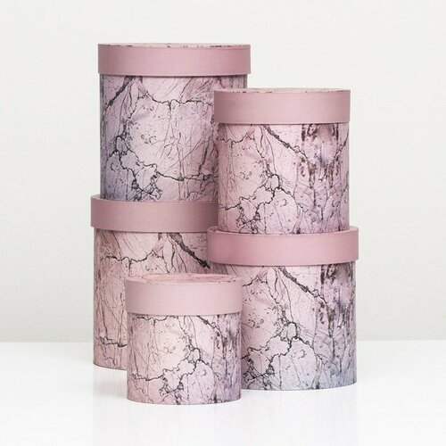 Набор круглых коробок 5в1 "Мрамор", 25 × 25 ‒15 × 15 см микс, серебристый, разноцветный