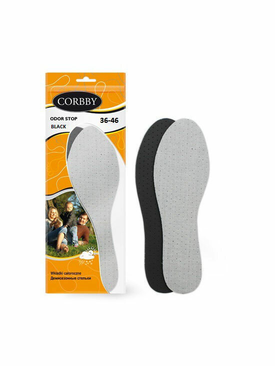 фото Olvist Стельки вырезные демисезонные "Odor stop Black" (х/б ткань+латекс). Размер 36-46