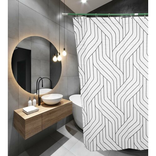 Штора для ванной комнаты 180х180 фотопринт Polyester 50363 с кольцами Серое плетение (П217) SANTREK HOME