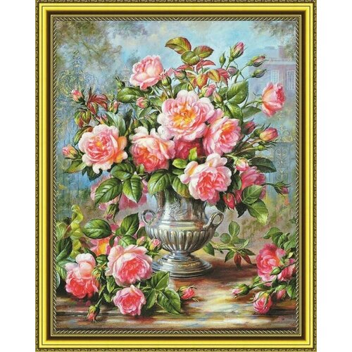 фото Алмазная мозаика на подрамнике 40*50 "роскошный букет роз в античной вазе" нет бренда