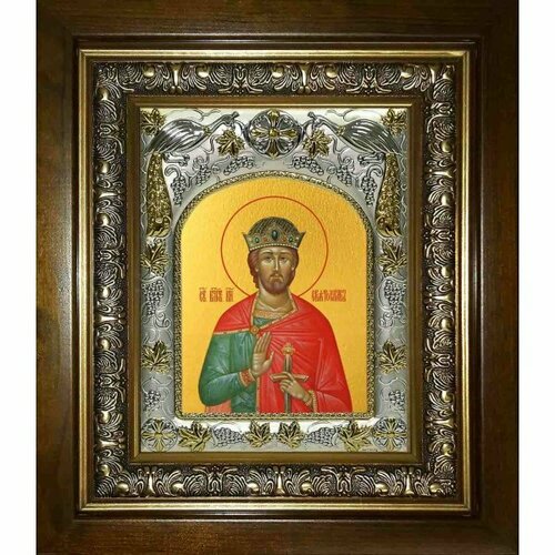 Икона Святослав Юрьевский Владимирский, 14x18 см, в деревянном киоте 20х24 см, арт вк-2360
