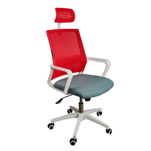 Кресло офисное Norden Бит / белый пластик / красная сетка / темно серая ткань