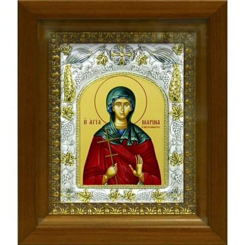 Икона Марина Великомученица, 14x18 см, в деревянном киоте 20х24 см, арт вк-452