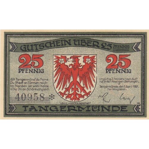 Германия (Веймарская Республика) Тангермюнде 25 пфеннигов 1921 г.