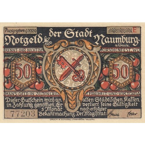 Германия (Веймарская Республика) Наумбург 50 пфеннигов 1920 г. (E) германия веймарская республика наумбург 50 пфеннигов 1920 г 5 2